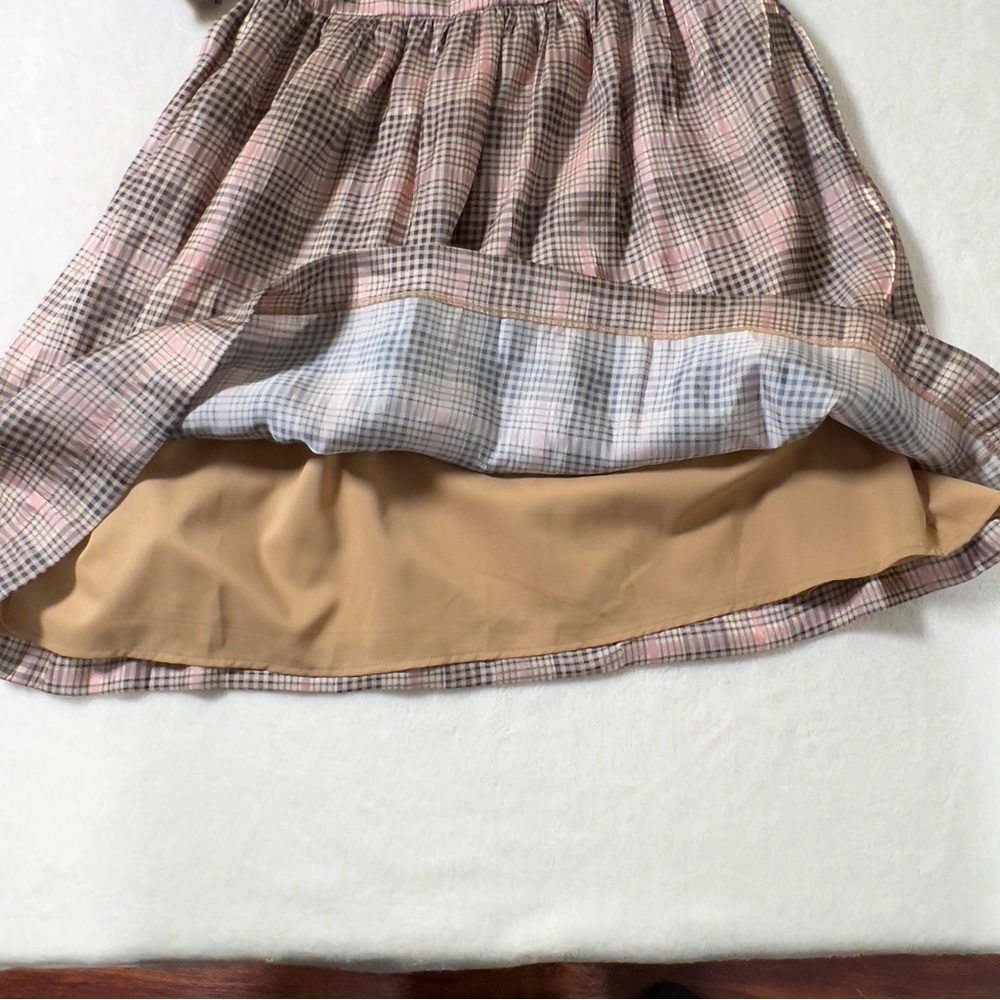 EN SAISON Plaid Organza Babydoll Mini Dress Sz L Puffy Short Sleeve - Picture 14 of 16